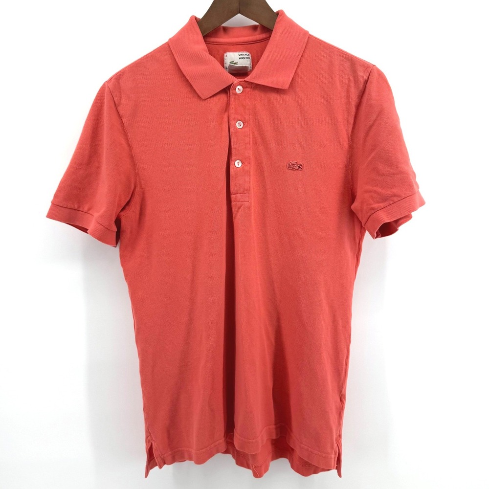 Lacoste Polo Shirt Mens 4 Medium Coral Vintage Washed Pique Cotton Short Sleeve